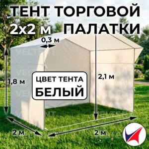 Тент торговой палатки 2x2 м белый